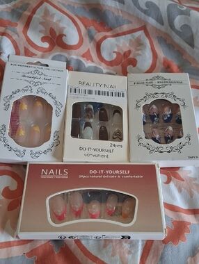 Assorted Press-On Nail Sets with Floral and French Tip Designs